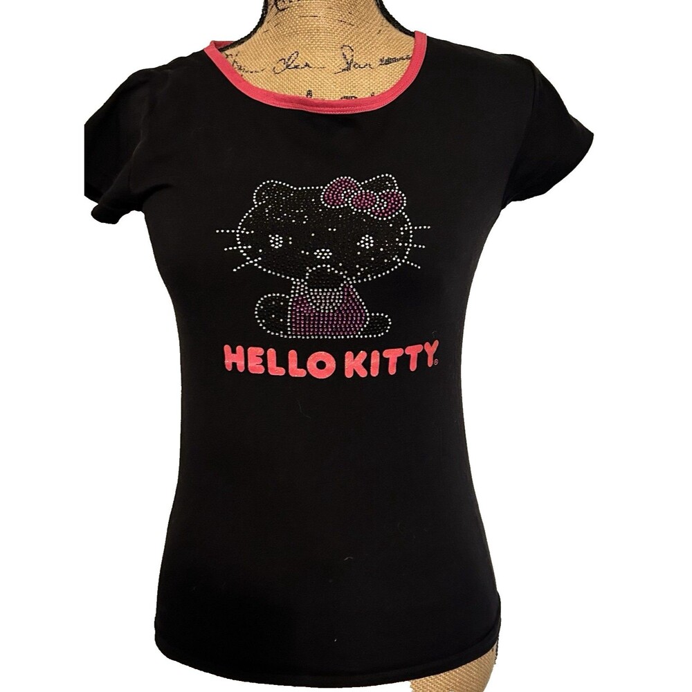 Hello Kitty Girls Black 2011 T Shirt Size XL Sz 16 Rhinestone Studded Graphic